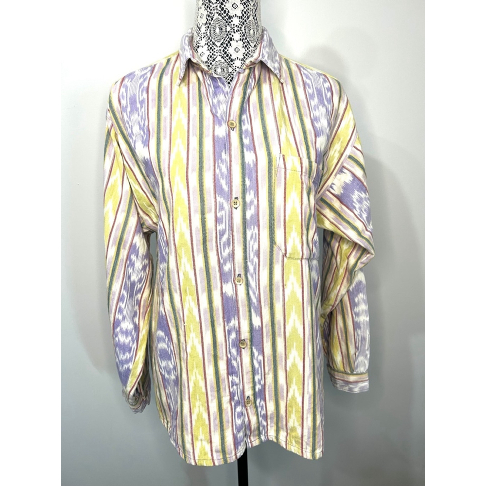 Men's vintage 90s Popol Vuh Shirt, Size M, White & Purple streetwear grunge - Picture 1 of 8